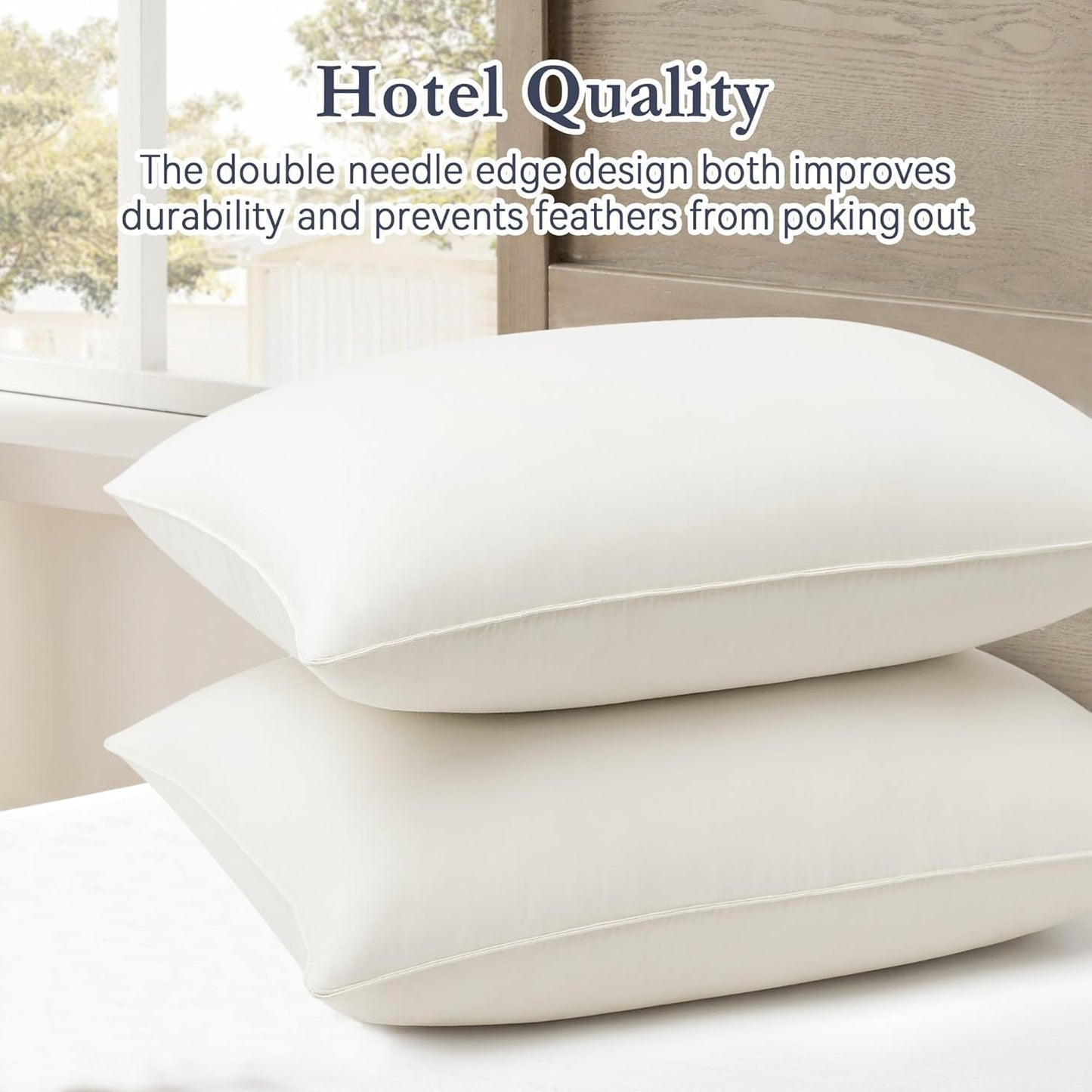 puredown® Goose Feather Down Pillows, 100% Organic Cotton Cover, Luxury Hotel Collection Bed Pillows for Sleeping Set of 2, Standard Size