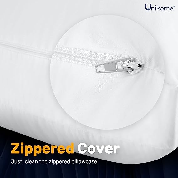 UNIKOME Adjustable 2 in 1 Layer Pillow, Goose Feathers Down Pillow with 100% Cotton Cover, Firm Support for Stomach, Side and Back Stomach Sleeper, Standard/Queen Size, Pack of 1, 20x28 Inches