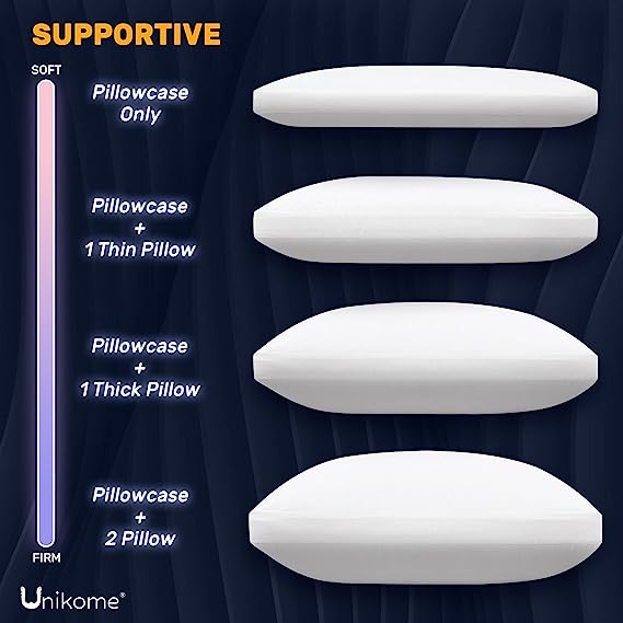UNIKOME Adjustable 2 in 1 Layer Pillow, Goose Feathers Down Pillow with 100% Cotton Cover, Firm Support for Stomach, Side and Back Stomach Sleeper, Standard/Queen Size, Pack of 1, 20x28 Inches