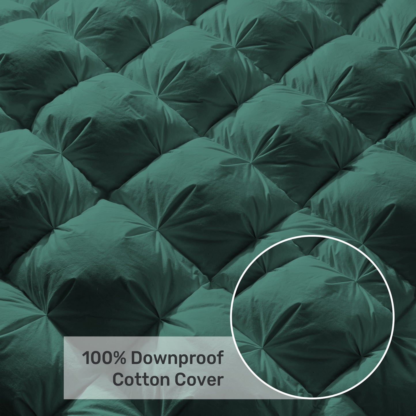 UNIKOME Queen Size Goose Feather Down Comforter - Pinch Pleat All Season Duvet Insert, 20% Extra Fill, 90oz, Cloud-Like Fluffy Hotel Luxury Green Comforter with 100% Cotton Cover (90" X 90")