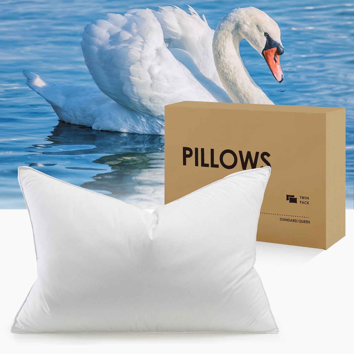 UNIKOME White Goose Down Feather Gusseted Pillows - 100% Cotton Cover - Queen Size Pillow Set of 2, Made in Japan Pillow for Sleeping
