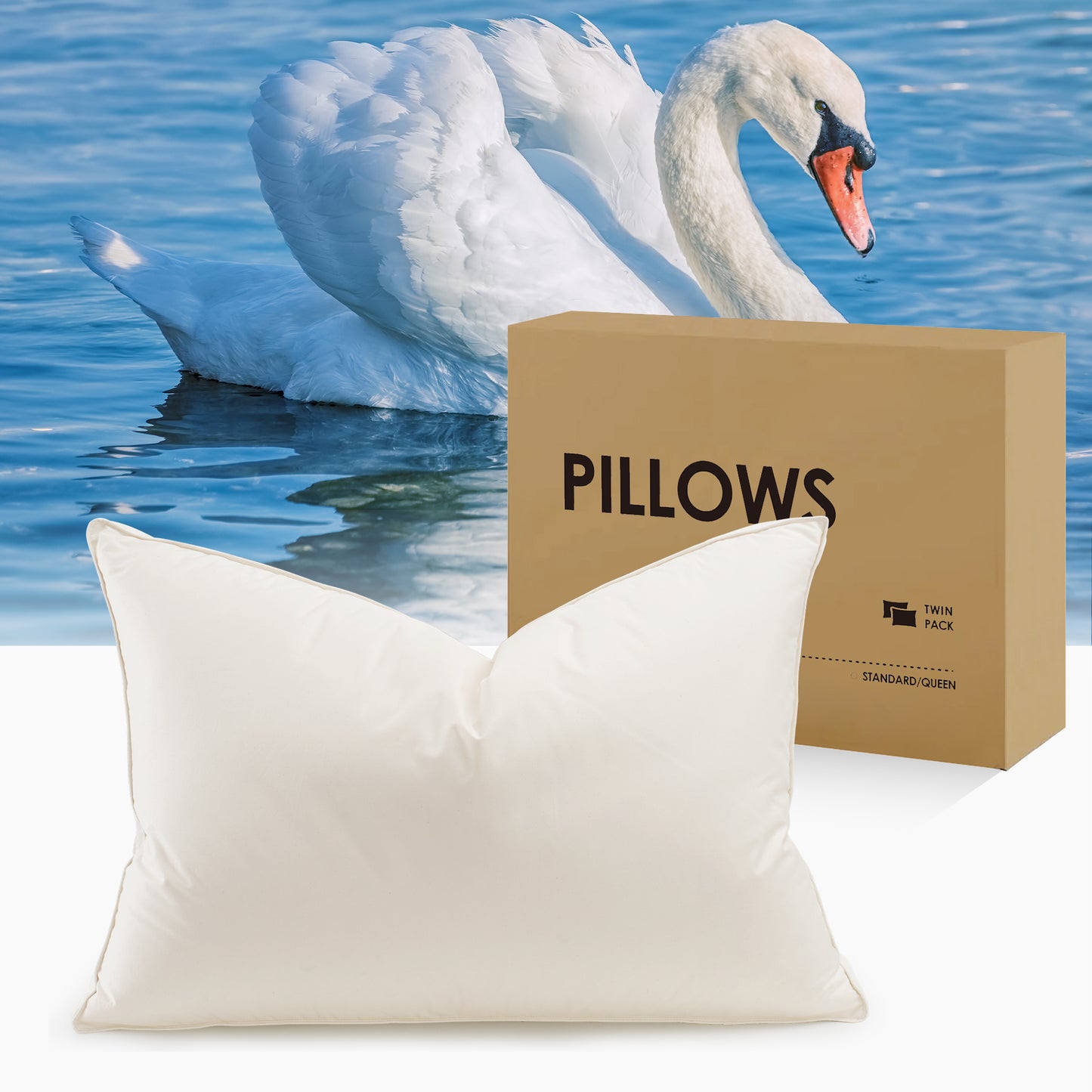 UNIKOME White Goose Down Feather Gusseted Pillows - 100% Organic Cotton Cover - Queen Size Pillow Set of 2, Made in Japan Pillow for Sleeping