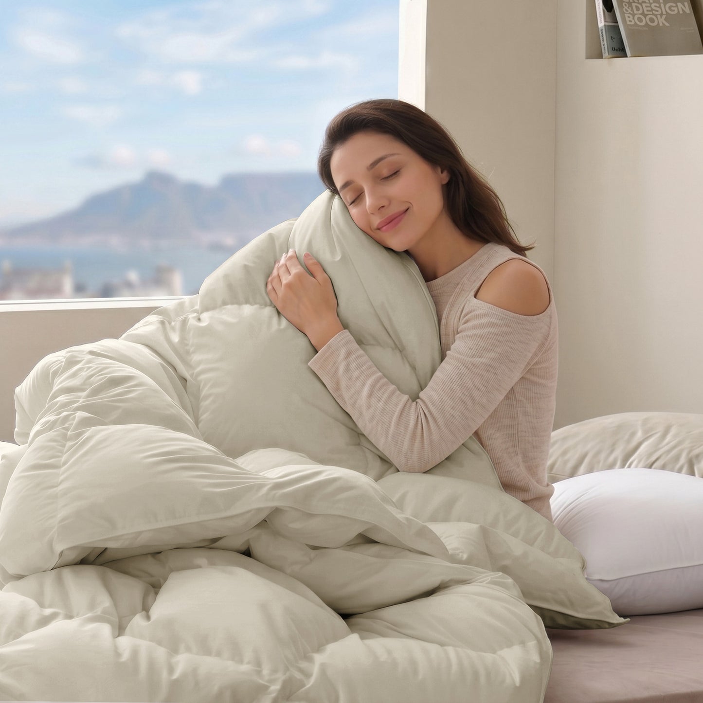 UNIKOME Goose Feather Down Fiber Comforter Queen Size, All Season Hotel Luxury Bedding Comforter, Ultra Soft Fluffy Duvet Insert with Downproof Cover, 8 Corner Loops (Full/Queen, Cream, 88"X88")