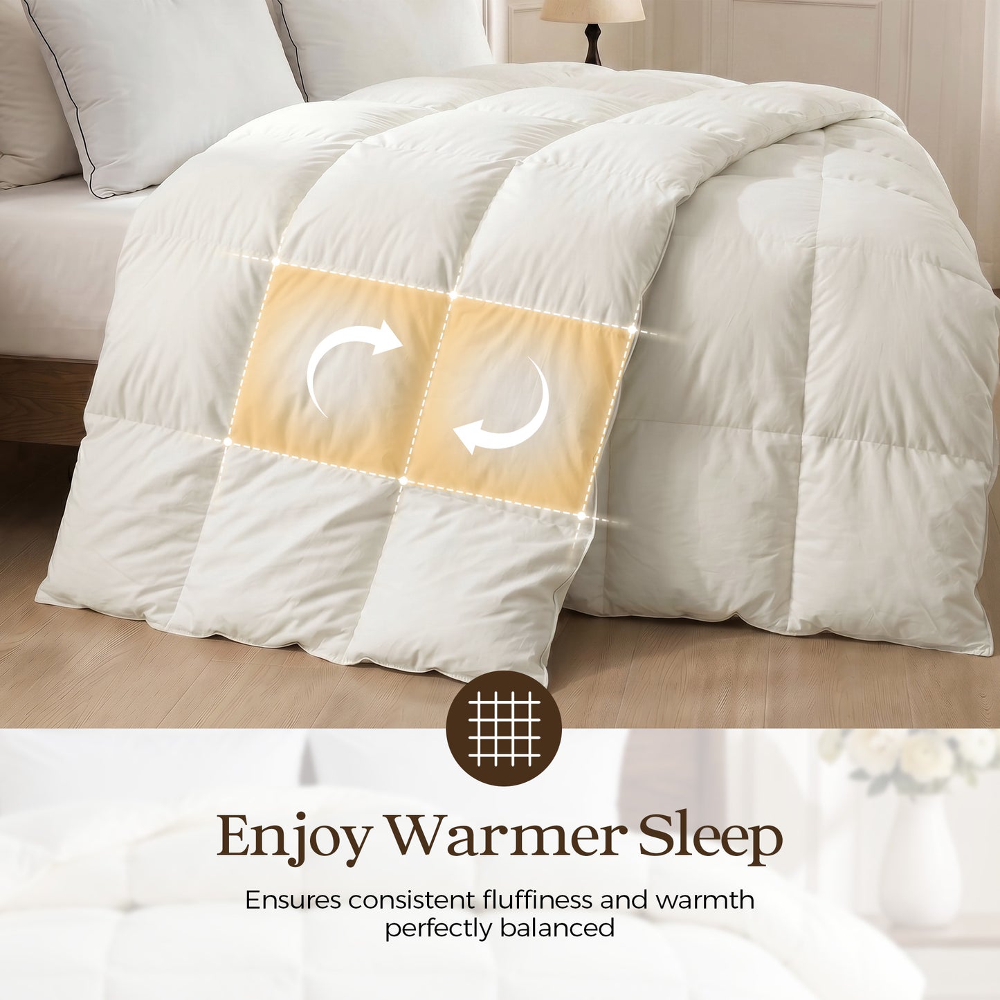 UNIKOME All Season Goose Feather Down Fiber Comforter Twin Size - 100% Organic Cotton Cover Natural Breathable Duvet Insert, 750+ Fill Power, Hotel Luxury Bedding Comforter (68"x88")
