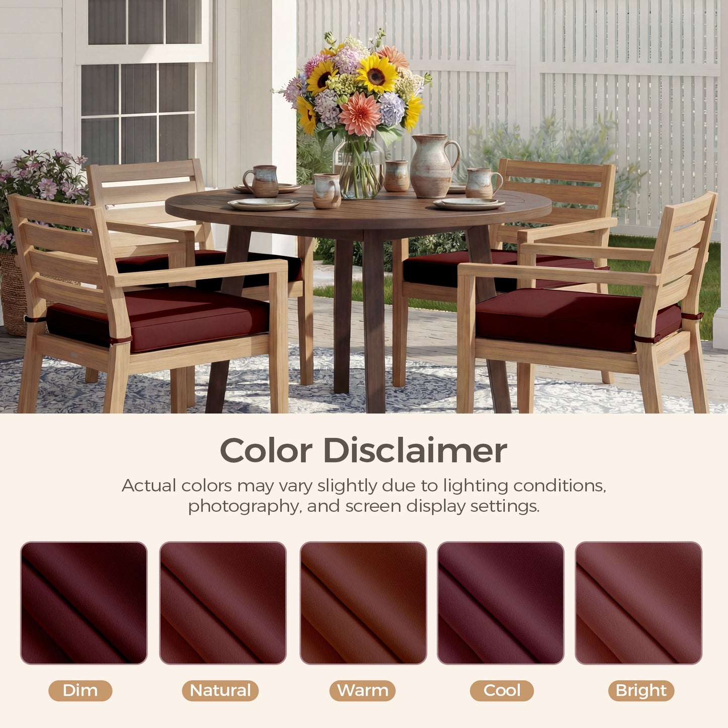 UNIKOME Outdoor Chair Cushions Set of 4, Water Resistant Patio Seat Cushions with Ties for Outdoor Furniture, High-Density Foam, UV & Fade Resistant, Piped Edge – 19" x 19" x 3", Wine Red