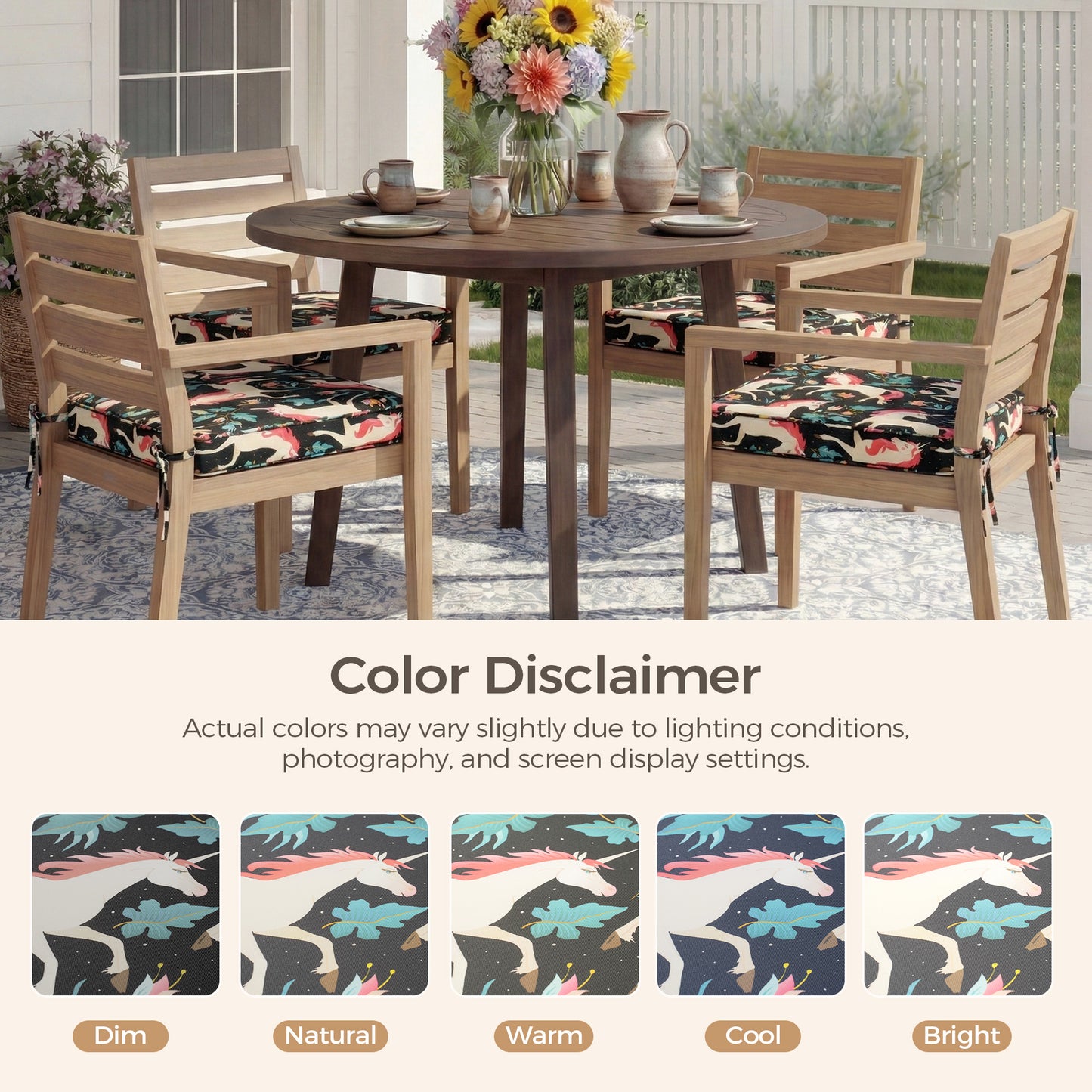 UNIKOME Outdoor Chair Cushions Set of 4, Water Resistant Patio Seat Cushions with Ties for Outdoor Furniture, High-Density Foam, UV & Fade Resistant, Piped Edge – 19" x 19" x 3", Unicorn