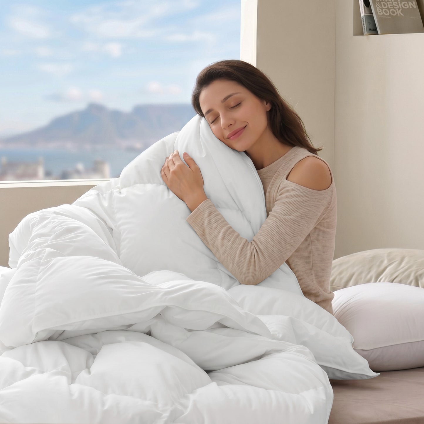 UNIKOME Goose Feather Down Fiber Comforter Twin Size, All Season Hotel Luxury Bedding Comforter, Ultra Soft Fluffy Duvet Insert with Downproof Cover, 8 Corner Loops (Twin, White, 68"X88")