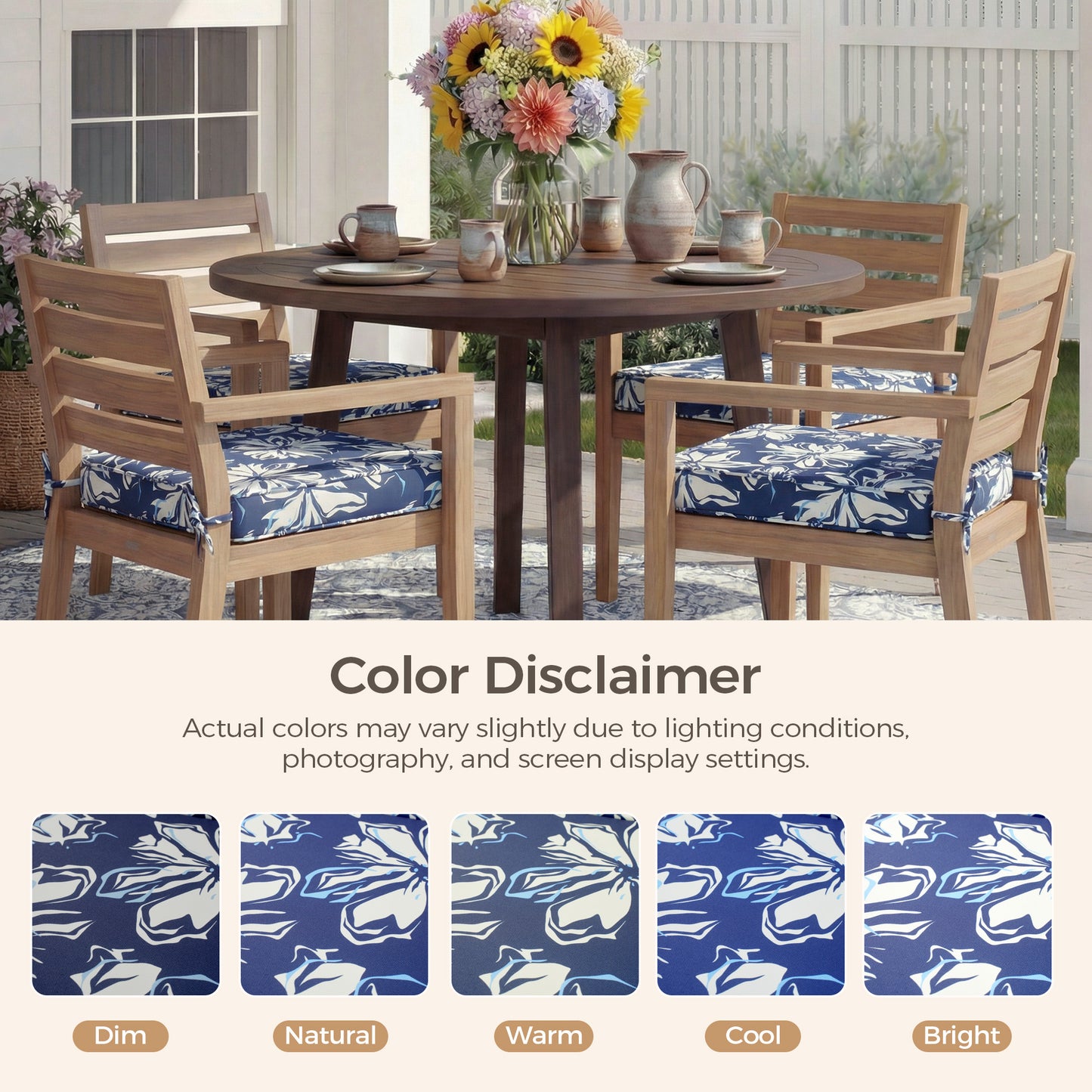 UNIKOME Outdoor Chair Cushions Set of 4, Water Resistant Patio Seat Cushions with Ties for Outdoor Furniture, High-Density Foam, UV & Fade Resistant, Piped Edge – 18.5" x 16" x 3", Blue-White Flower