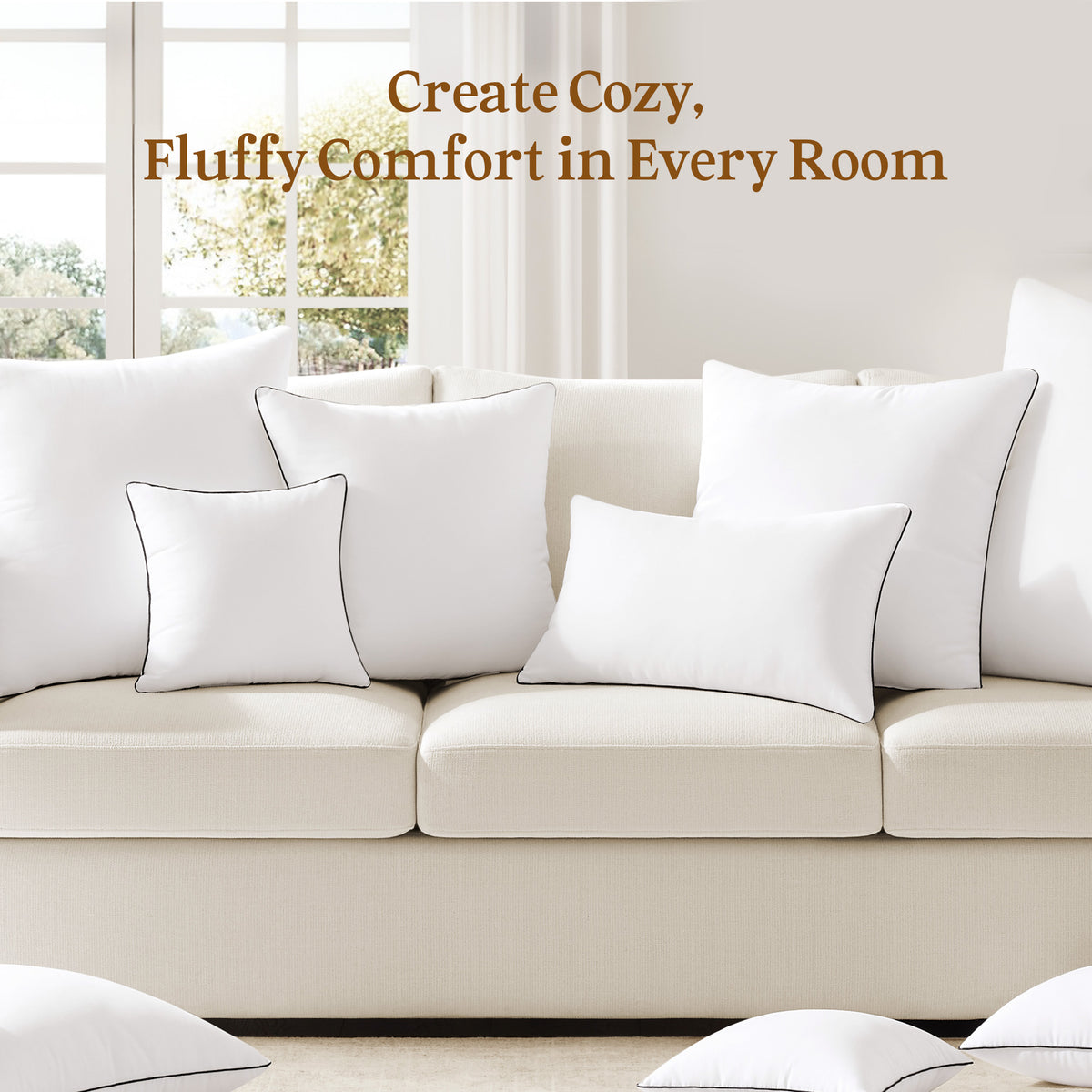 puredown® Pillow Inserts Set of 2, Fluffy Overfilled Down Alternative Lumbar Pillows, Soft Plush Decorative Throw Pillows for Couch, Sofa, Bed and Home Decor
