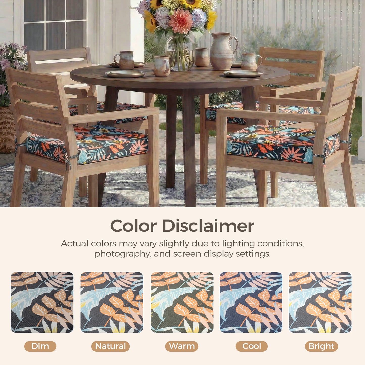 UNIKOME Outdoor Chair Cushions Set of 4, Water Resistant Patio Seat Cushions with Ties for Outdoor Furniture, High-Density Foam, UV & Fade Resistant, Piped Edge – 19" x 19" x 3", Colorful Leaves