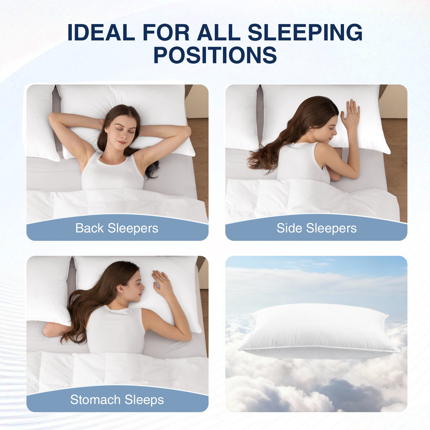 UNIKOME White Goose Down Feather Pillows - 100% Cotton Cover - Queen Size Pillow Set of 2, Made in Japan Pillow for Sleeping