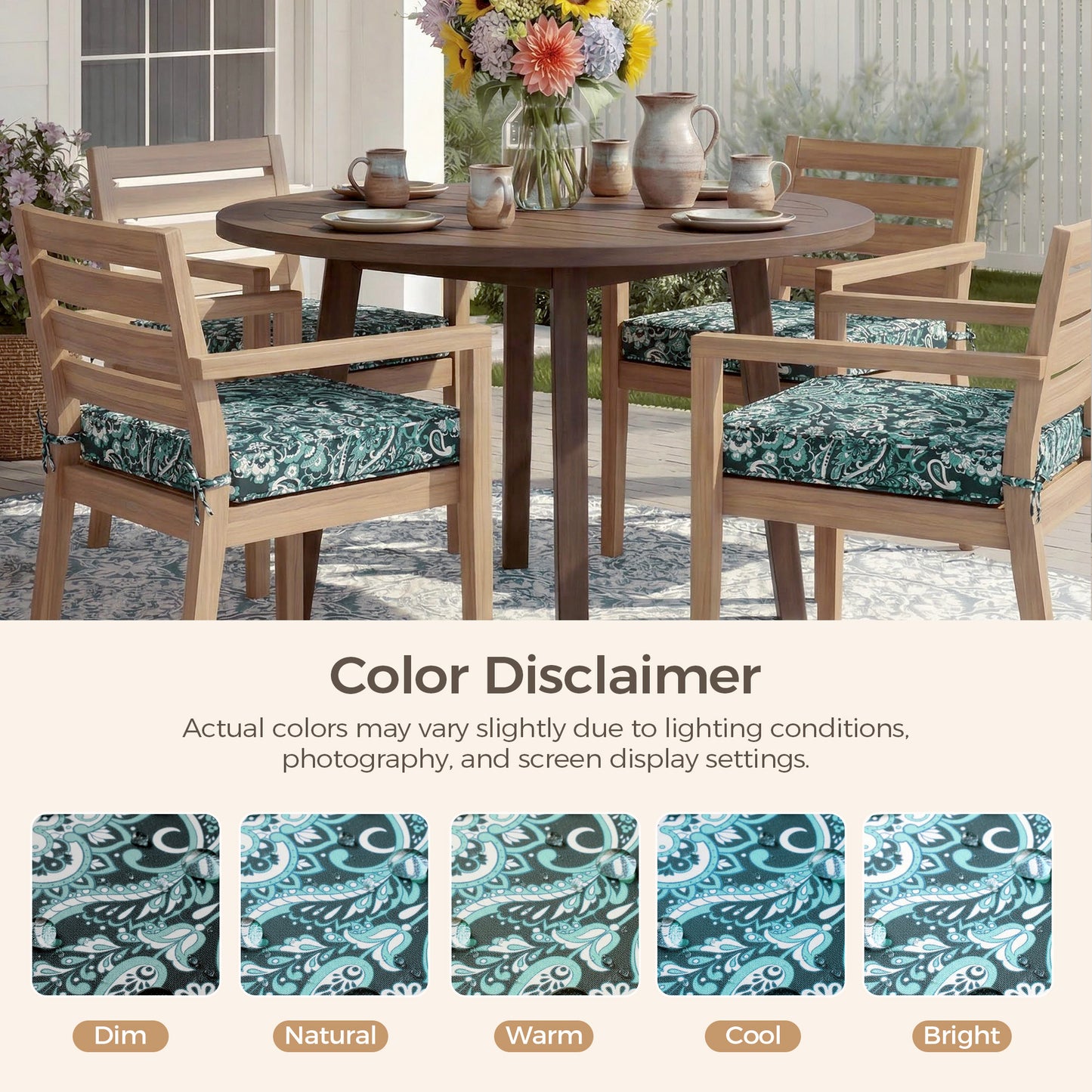 UNIKOME Outdoor Chair Cushions Set of 4, Water Resistant Patio Seat Cushions with Ties for Outdoor Furniture, High-Density Foam, UV & Fade Resistant, Piped Edge – 24" x 24" x 4", Boho Teal Paisley