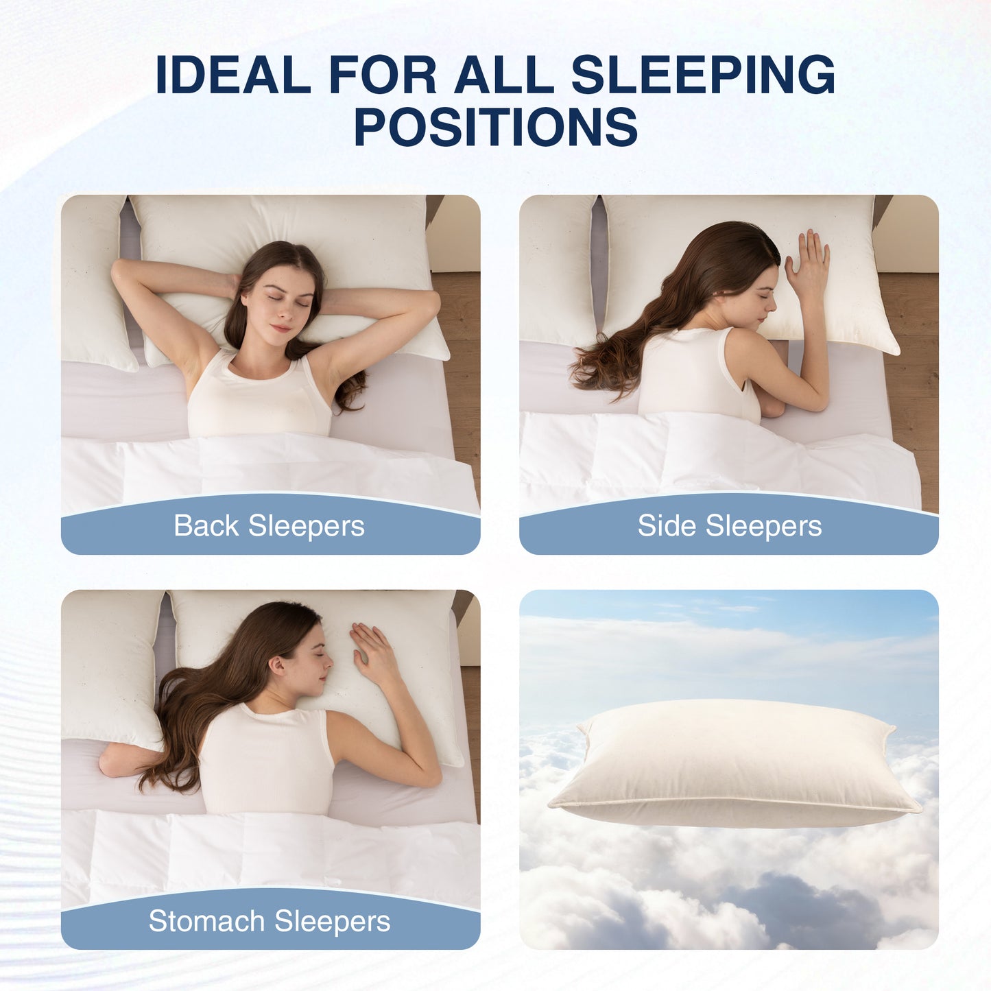 UNIKOME White Goose Down Feather Pillows - 100% Organic Cotton Cover - Queen Size Pillow Set of 2, Made in Japan Pillow for Sleeping