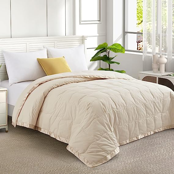 UNIKOME Down Blankets - Lightweight Thin Summer Down Comforter, Soft Cozy Bed Blanket with Luxury Satin Trim, 400 Thread Count, 100% Cotton Cover,