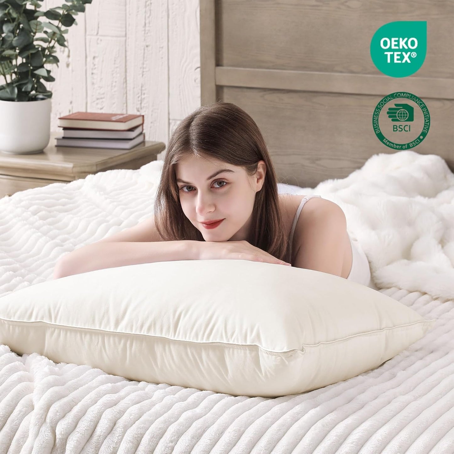 puredown® Goose Feather Down Pillows, 100% Organic Cotton Cover, Luxury Hotel Collection Bed Pillows for Sleeping Set of 2, Standard Size