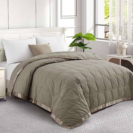 UNIKOME Down Blankets - Lightweight Thin Summer Down Comforter, Soft Cozy Bed Blanket with Luxury Satin Trim, 400 Thread Count, 100% Cotton Cover,