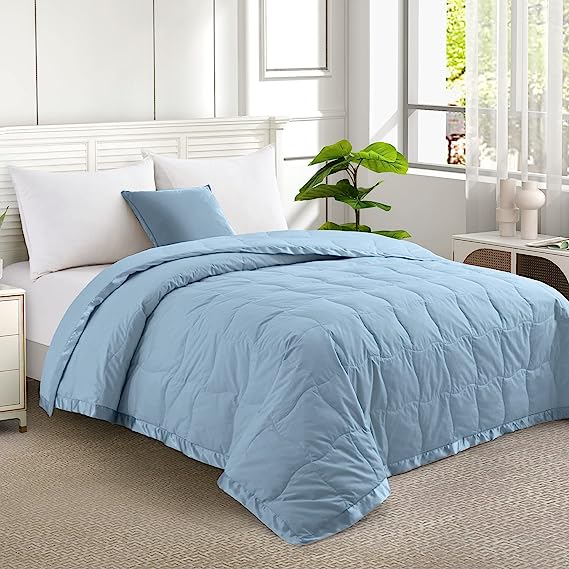 UNIKOME Down Blankets - Lightweight Thin Summer Down Comforter, Soft Cozy Bed Blanket with Luxury Satin Trim, 400 Thread Count, 100% Cotton Cover,