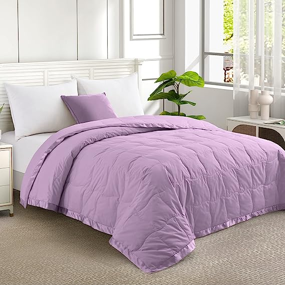 UNIKOME Down Blankets - Lightweight Thin Summer Down Comforter, Soft Cozy Bed Blanket with Luxury Satin Trim, 400 Thread Count, 100% Cotton Cover,