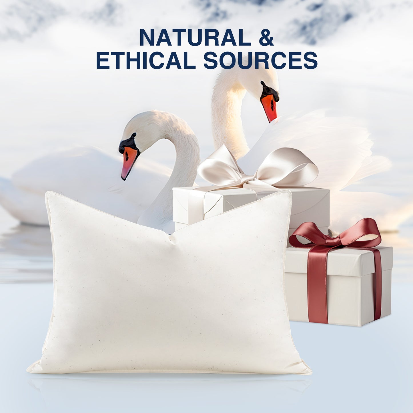 UNIKOME White Goose Down Feather Pillows - 100% Organic Cotton Cover - Queen Size Pillow Set of 2, Made in Japan Pillow for Sleeping