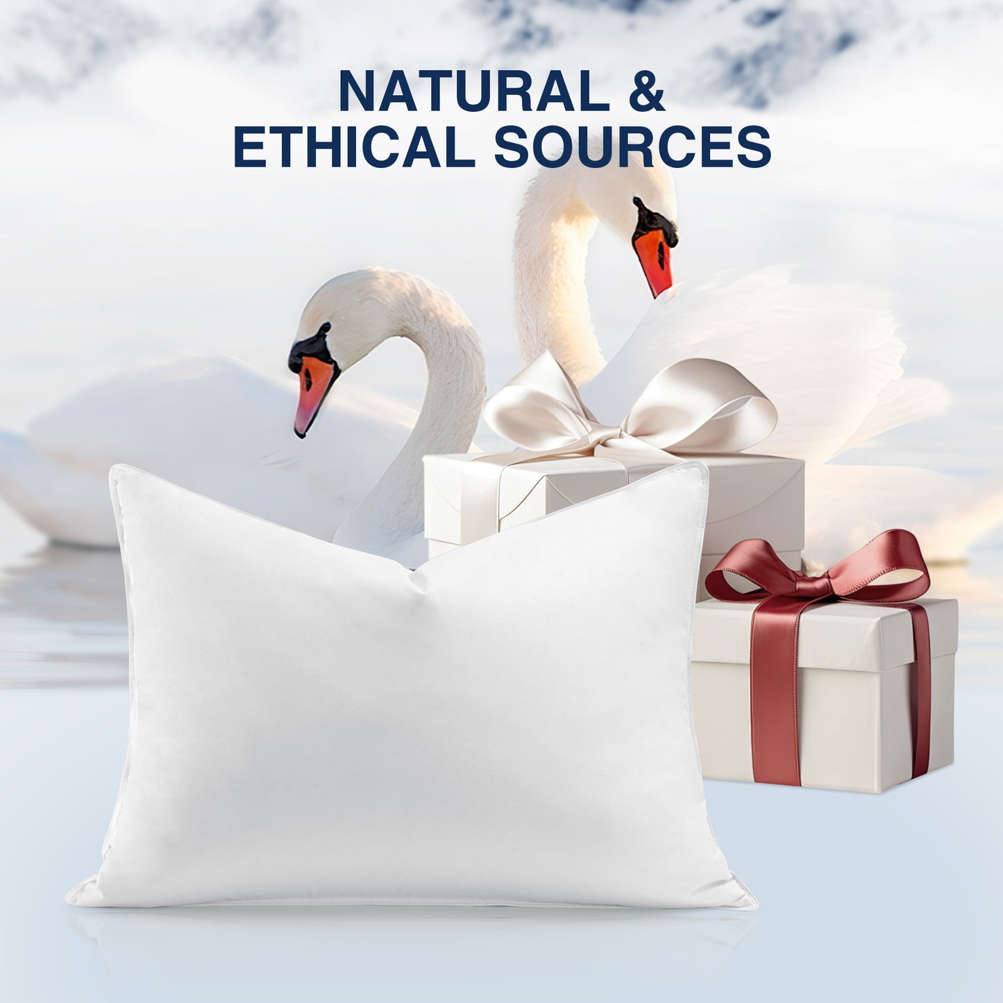UNIKOME White Goose Down Feather Pillows - 100% Cotton Cover - Queen Size Pillow Set of 2, Made in Japan Pillow for Sleeping