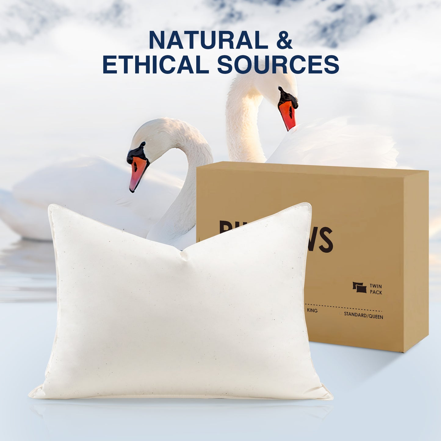 UNIKOME White Goose Down Feather Pillows - 100% Organic Cotton Cover - King Size Pillow Set of 2, Made in Japan Pillow for Sleeping