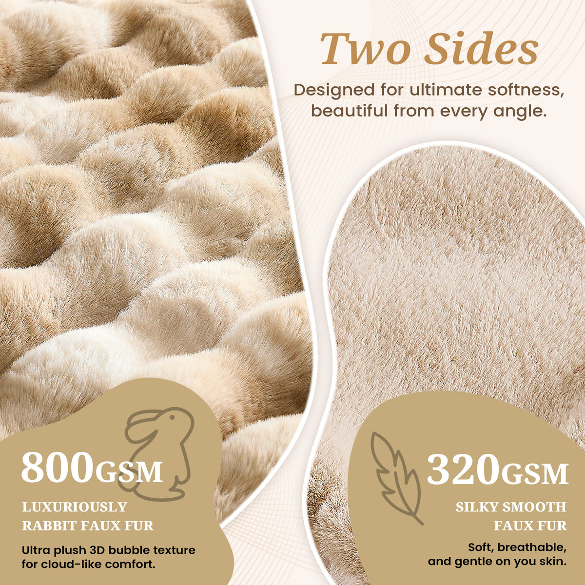 puredown®Faux Rabbit Fur Thick Throw Blanket for Couch, 1120GSM Tie-Dye Beige, Soft Thick Luxury Fluffy Cozy Blanket for Couch Sofa Bed, Warm Decorative Throw Blanket for Home Decor