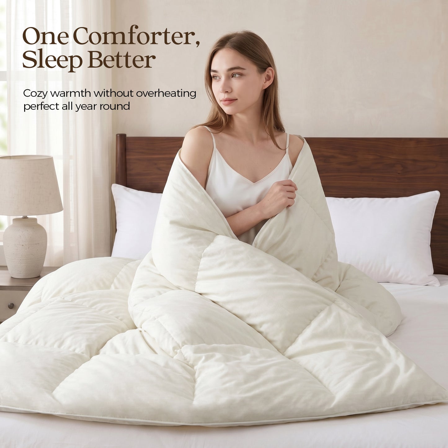UNIKOME All Season Goose Feather Down Fiber Comforter Twin Size - 100% Organic Cotton Cover Natural Breathable Duvet Insert, 750+ Fill Power, Hotel Luxury Bedding Comforter (68"x88")