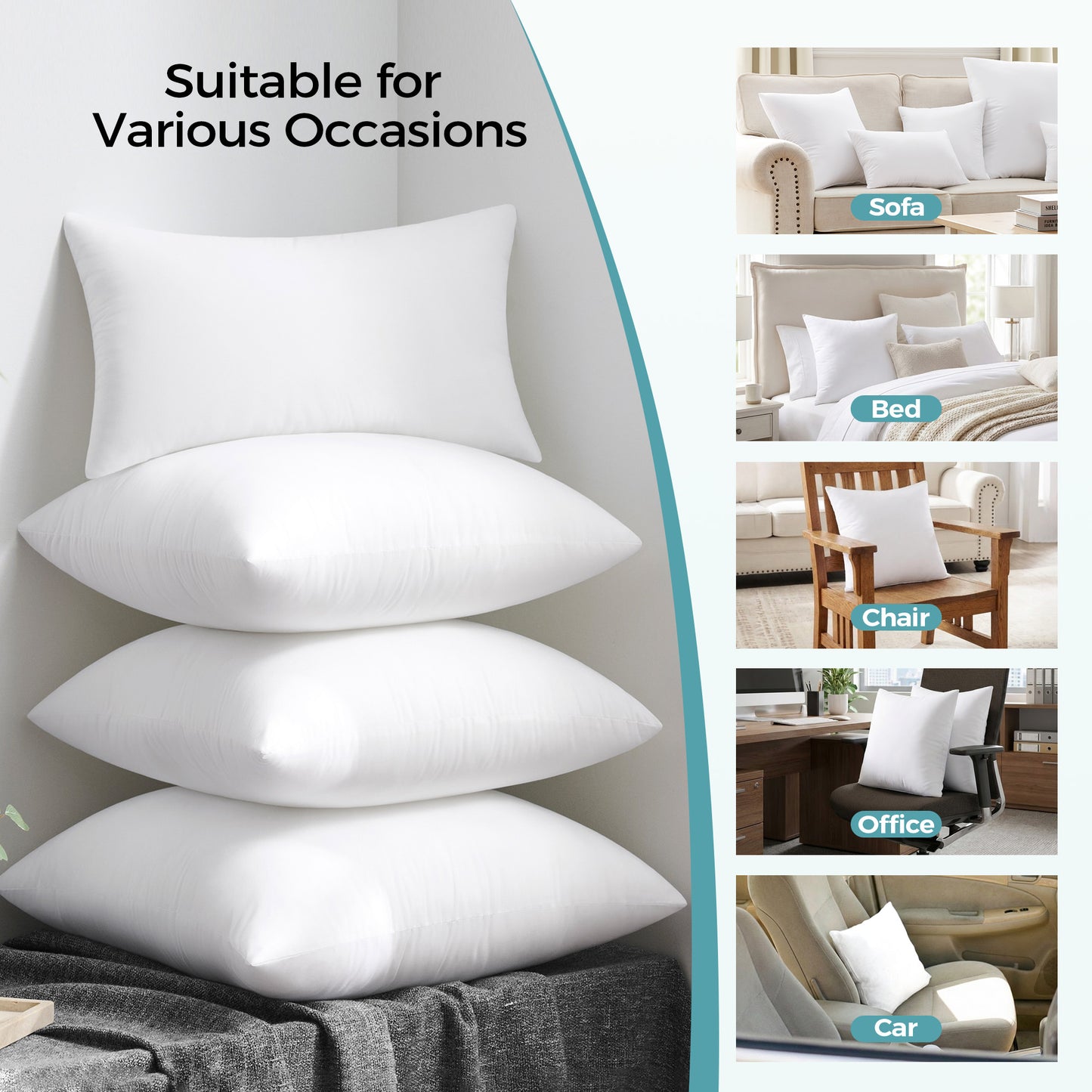 puredown® 16x16 Throw Pillow Inserts, Pack of 2, Indoor Decorative Down Alternative Throw Pillows for Couch, Sofa & Bed – Supportive & Fluffy
