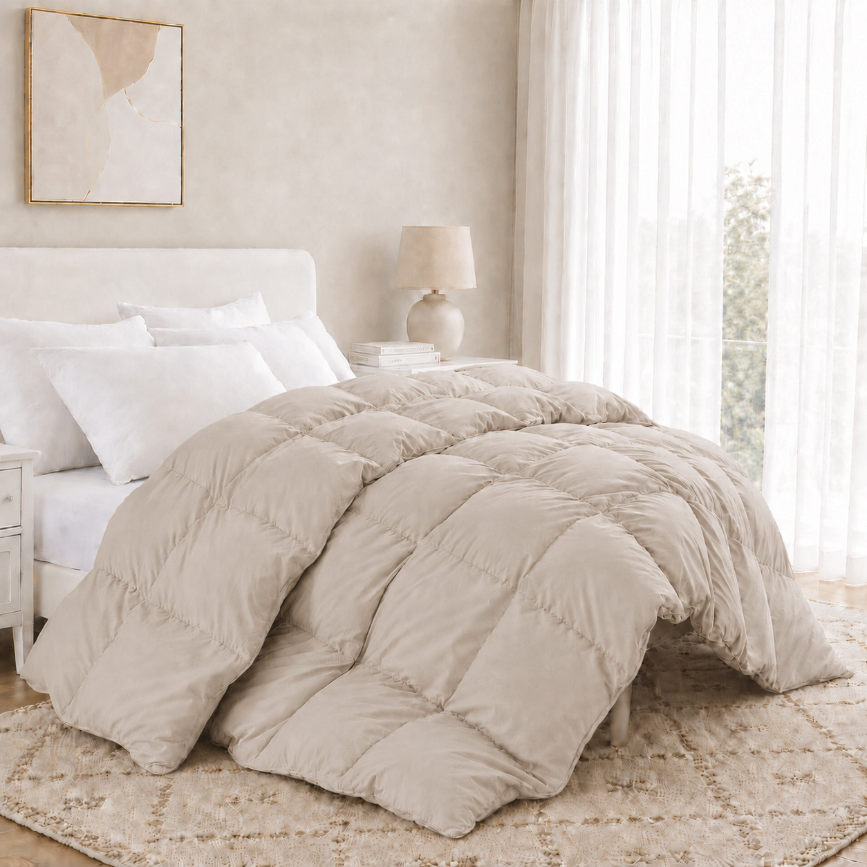 Unikome Heavyweight Goose Down Feather Fiber Comforter, Natural Filling Warm Quilted Comforter with Baffle Box Design, Soft Quiet Fabric, OEKO-TEX Certified