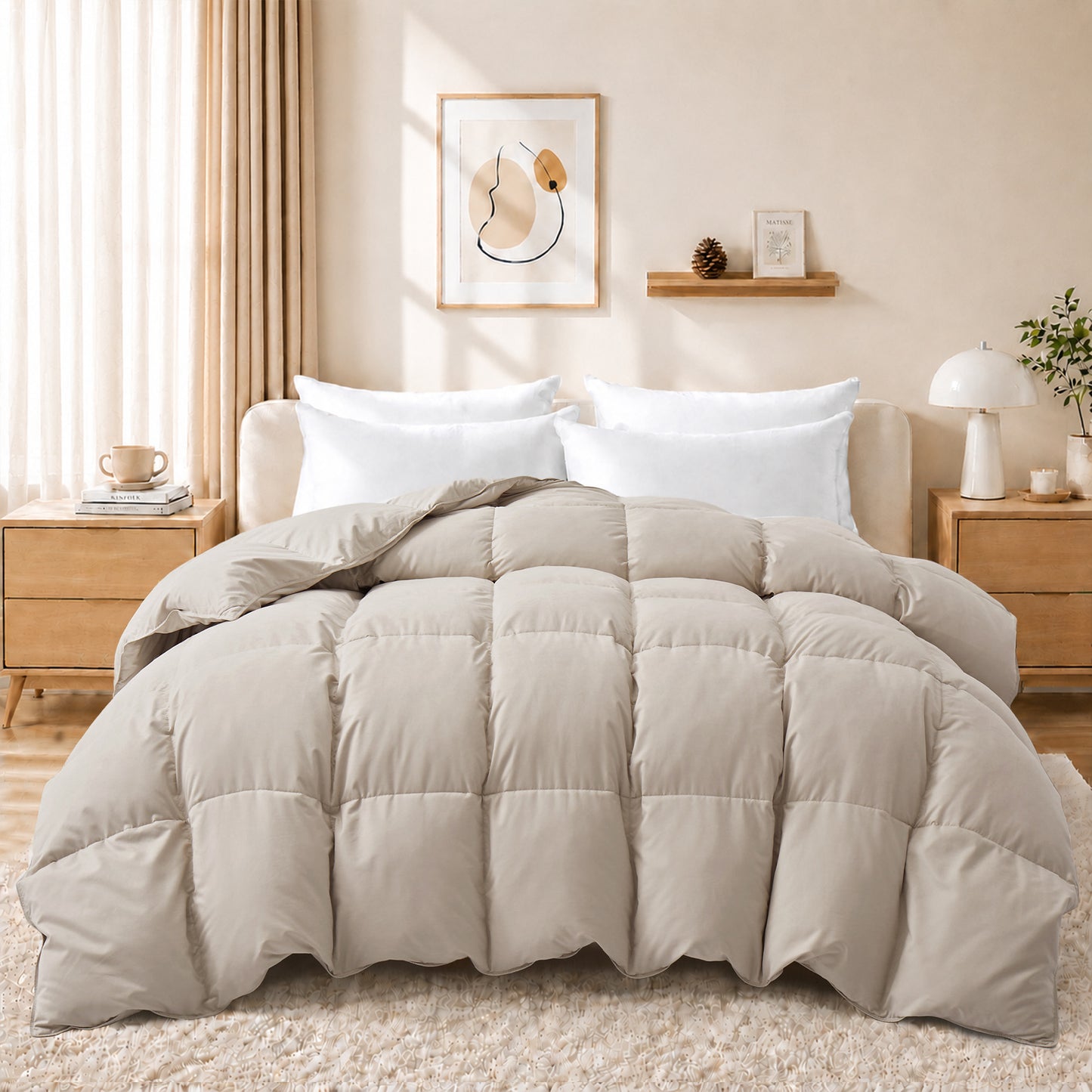 Unikome Heavyweight Goose Down Feather Fiber Comforter, Natural Filling Warm Quilted Comforter with Baffle Box Design, Soft Quiet Fabric