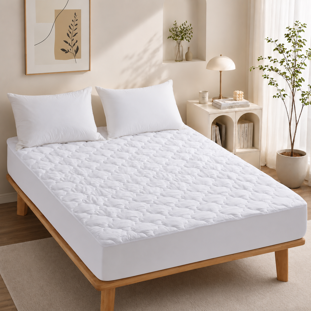 Unikome Quilted Mattress Pad, Full Fitted Bed Pad with Soft Comfortable Fabric, Deep Pocket Mattress Cover with Elastic Skirt, Machine Washable, Fits 15" Mattress