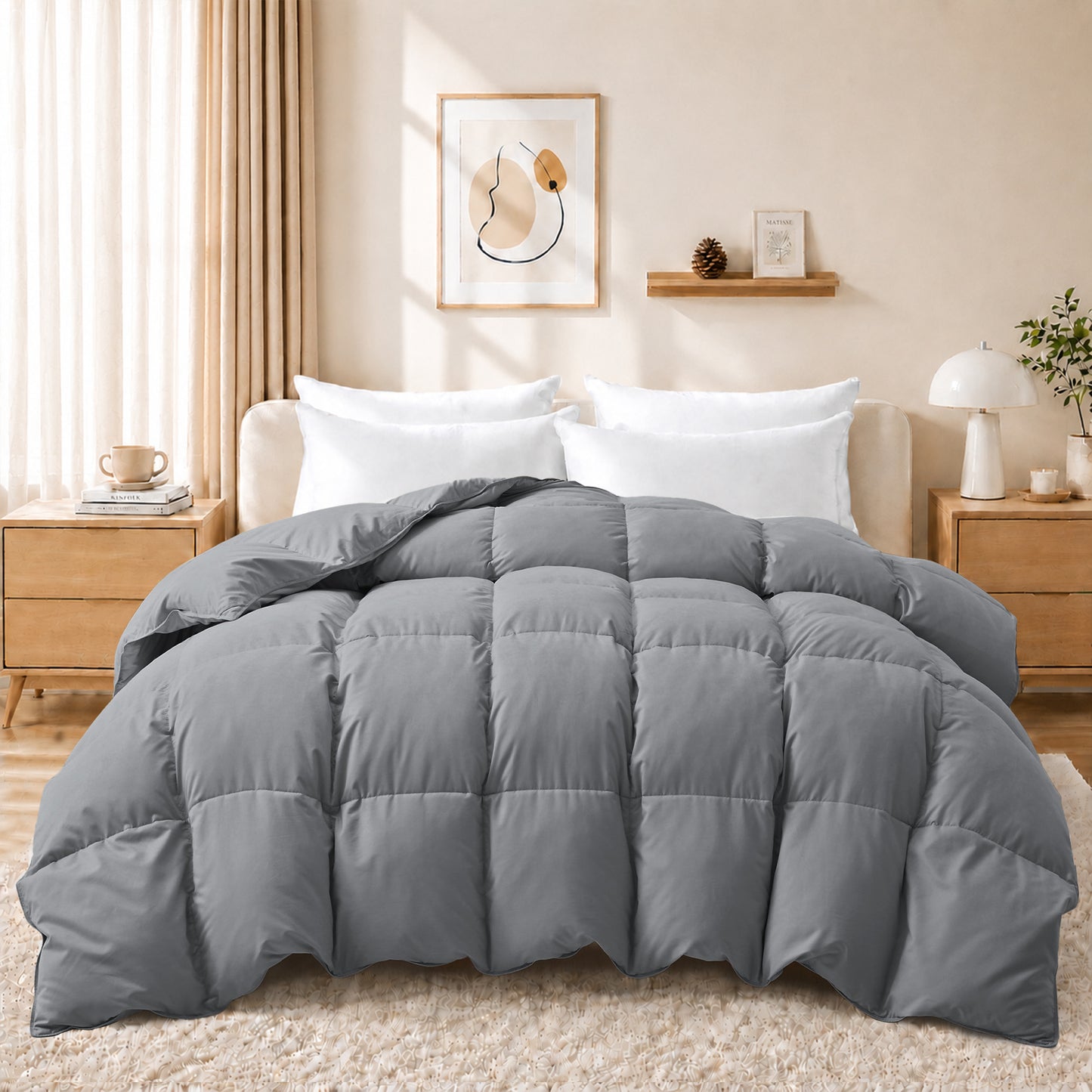 Unikome Heavyweight Goose Down Feather Fiber Comforter, Natural Filling Warm Quilted Comforter with Baffle Box Design, Soft Quiet Fabric
