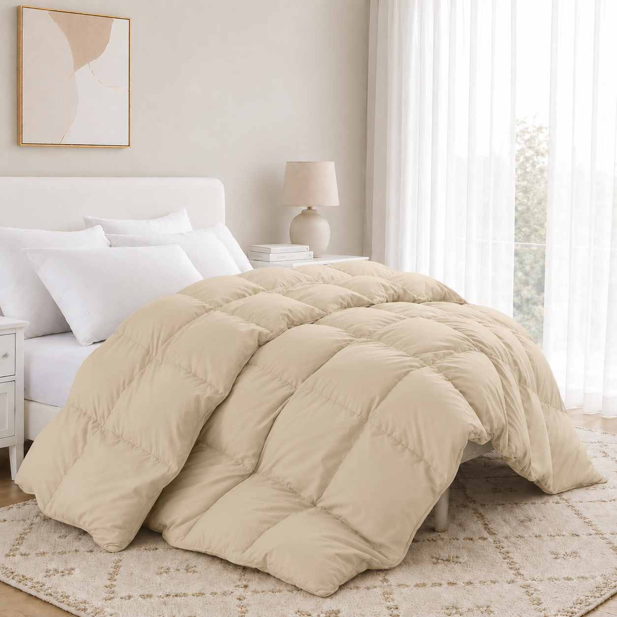 Unikome Heavyweight Goose Down Feather Fiber Comforter, Natural Filling Warm Quilted Comforter with Baffle Box Design, Soft Quiet Fabric, OEKO-TEX Certified