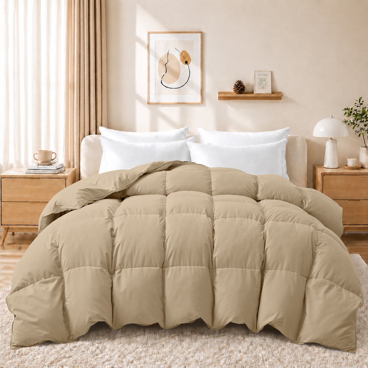 Unikome Heavyweight Goose Down Feather Fiber Comforter, Natural Filling Warm Quilted Comforter with Baffle Box Design, Soft Quiet Fabric