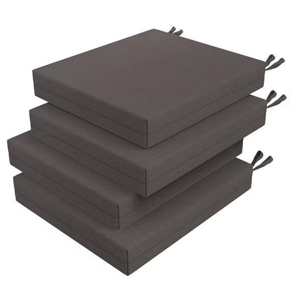 Unikome 4-Pack Outdoor Patio Seat Cushions, Solid Water-Resistant Foam, 18.5 inch x 16 inch, Square, Dark Grey