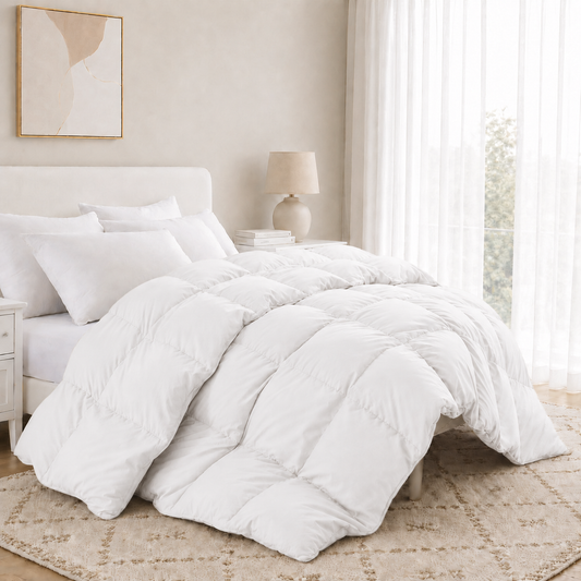 Unikome Heavyweight Goose Down Feather Fiber Comforter, Natural Filling Warm Quilted Comforter with Baffle Box Design, Soft Quiet Fabric, OEKO-TEX Certified