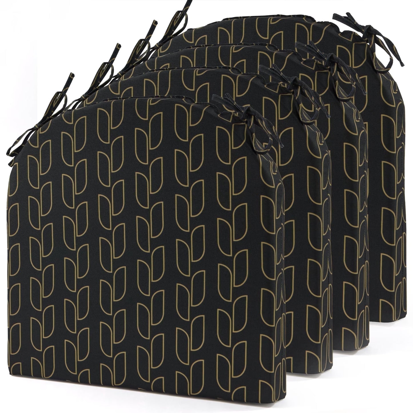 UNIKOME 17" x 16" Black/Yellow Patio Chair Outdoor Seating Cushions (4 Count)