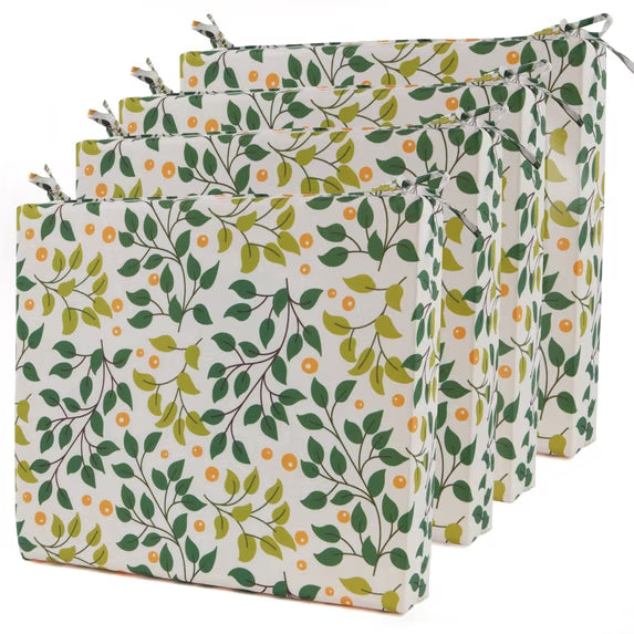 Unikome 4-Pack Outdoor Patio Seat Cushions, Waterproof High-Density Foam, Square Corner, 18.5 x 16 x 3 inch, Yellow Floral