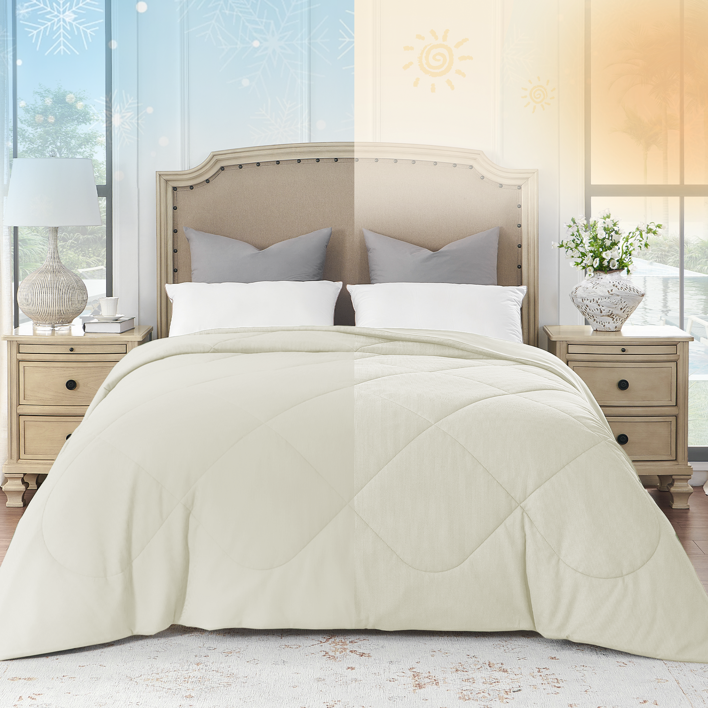 UNIKOME Cooling Blanket Twin Size - High Q-Max 0.4, Reversible Waffle Blanket for Summer, Soft Throw Blanket for Couch, Lightweight Summer Blanket, All Season Duvet Comforter